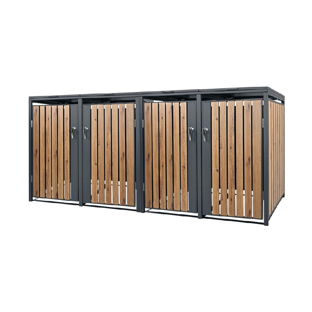 屋外用の収納キャビネット スチールとウッドのコンビネーション - 150 x 75 x 100